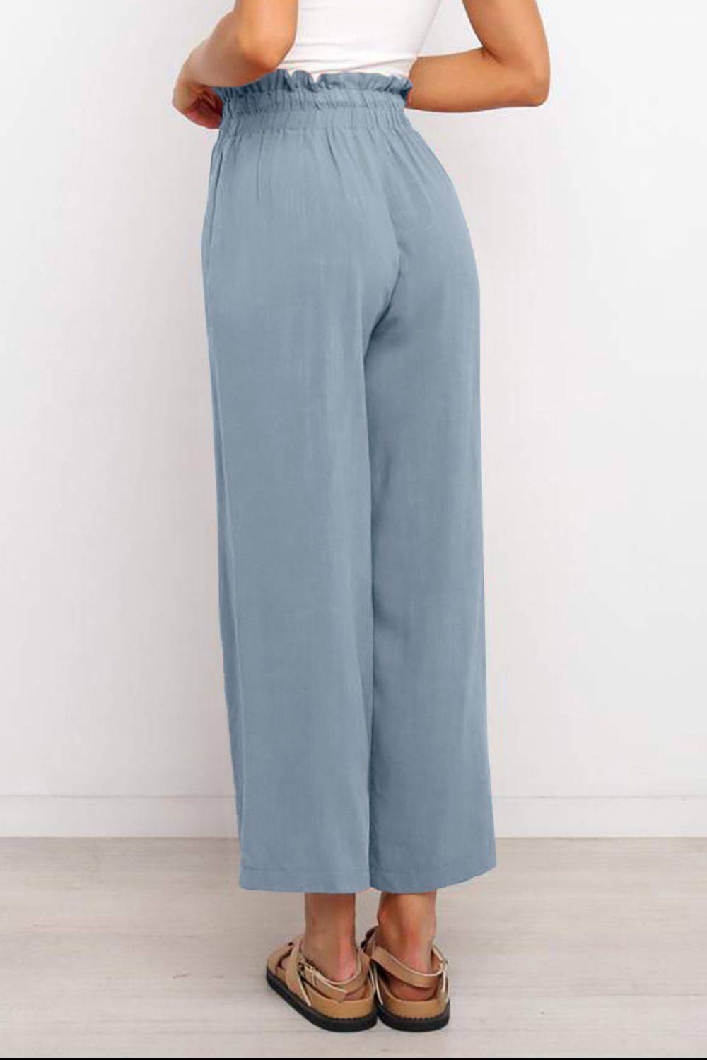 Drawstring Paperbag Waist Wide Leg Pants - Siennasass