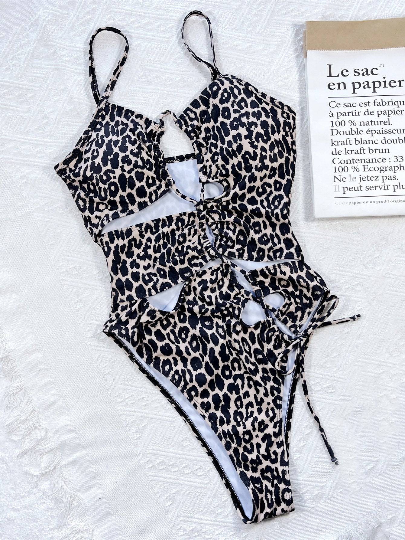 Leopard Cutout Tied One-Piece Swimsuit - Siennasass