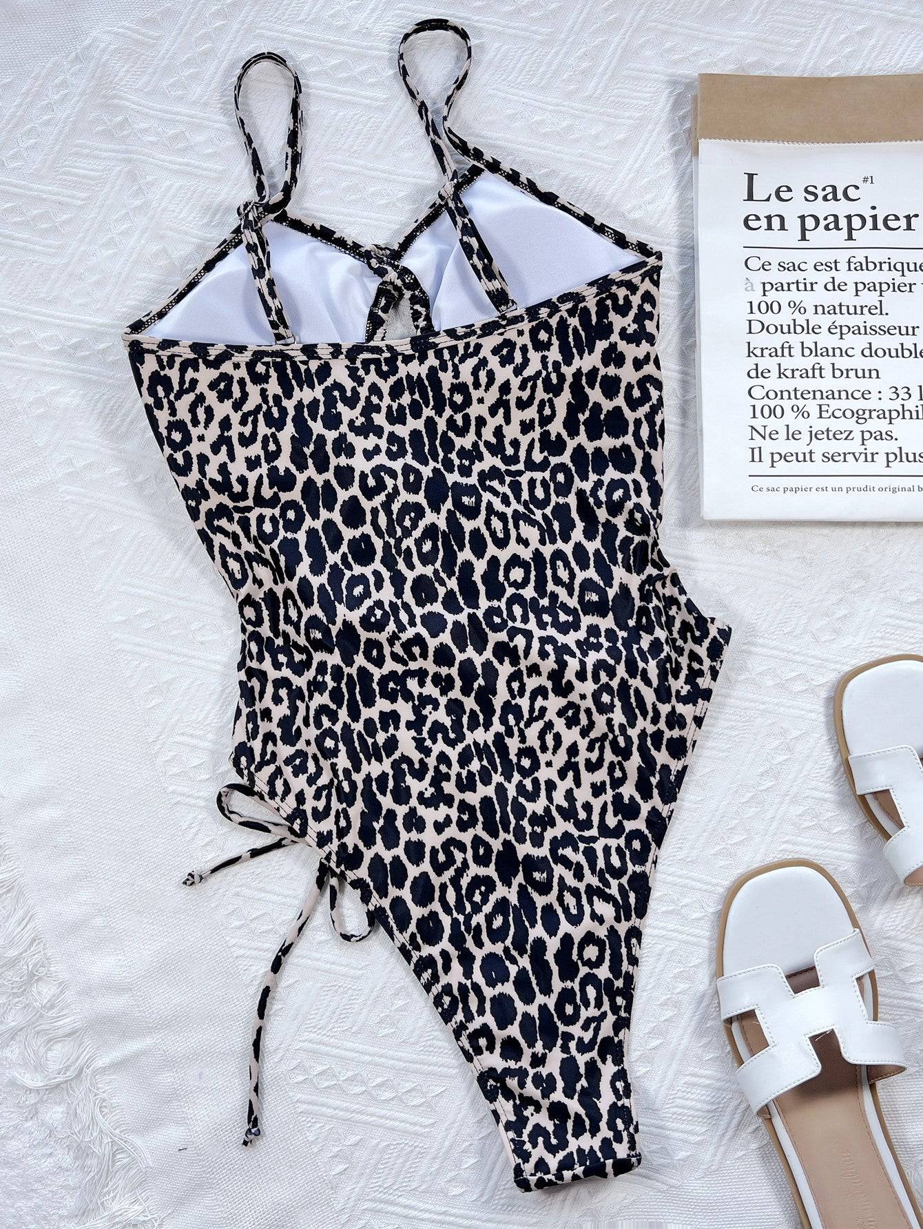 Leopard Cutout Tied One-Piece Swimsuit - Siennasass