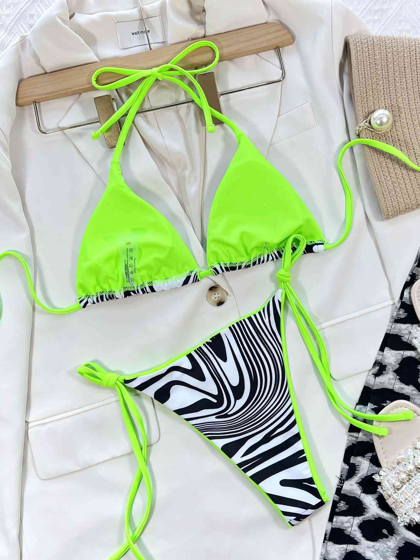 Zebra Print Halter Neck Bikini Set - Siennasass