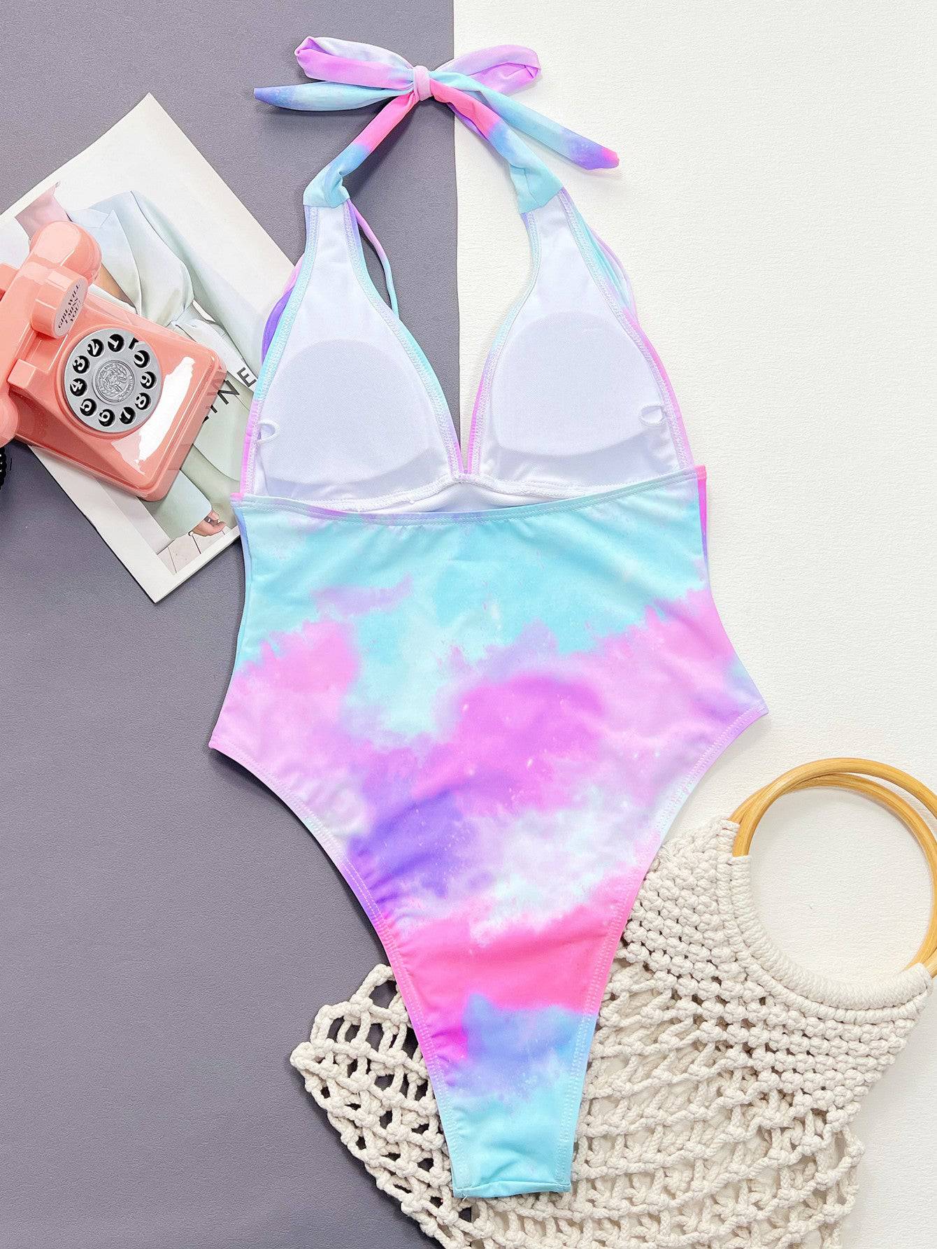 Tie-Dye Halter Neck One-Piece Swimsuit - Siennasass