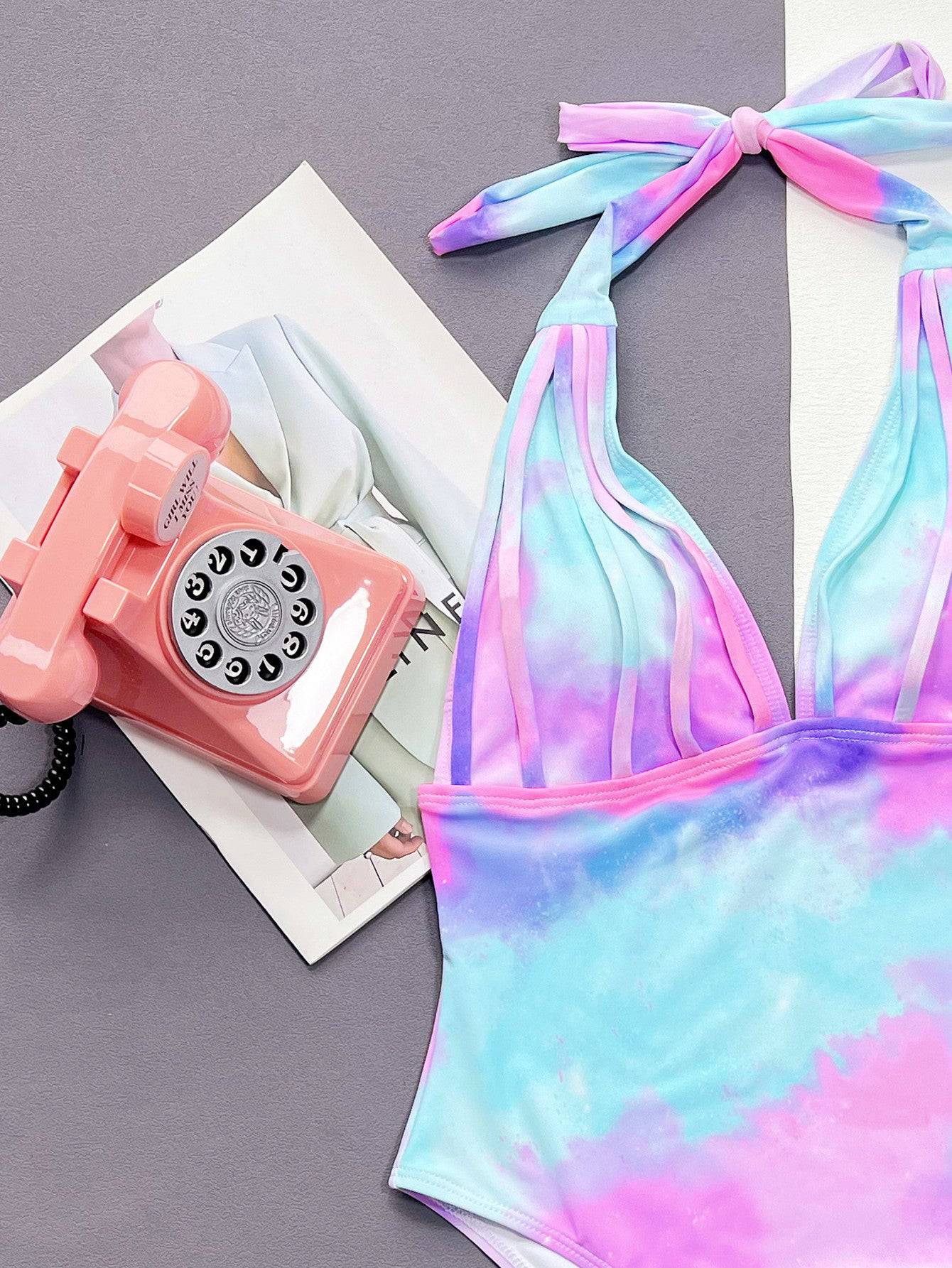 Tie-Dye Halter Neck One-Piece Swimsuit - Siennasass