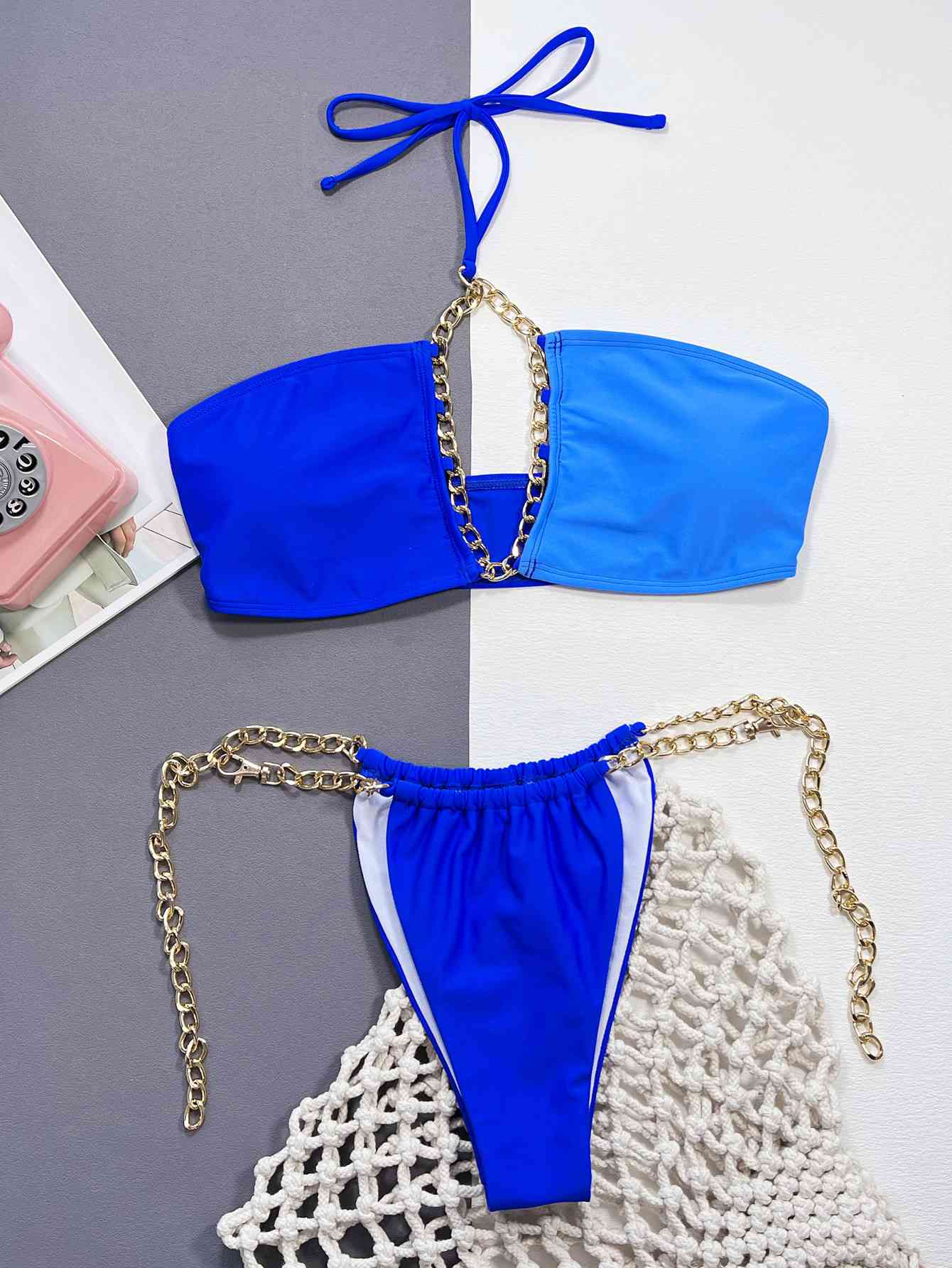 Chain Detail Halter Neck Bikini Set - Siennasass
