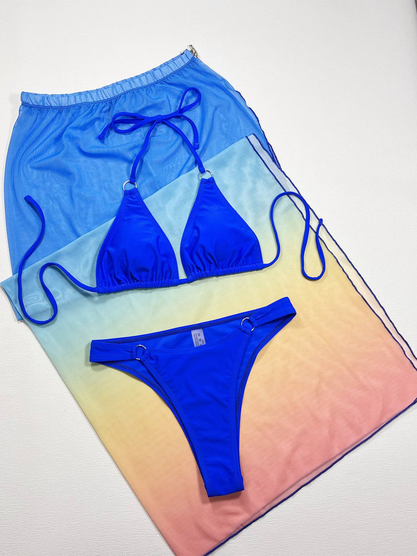 Gradient Halter Neck Three-Piece Swim Set - Siennasass