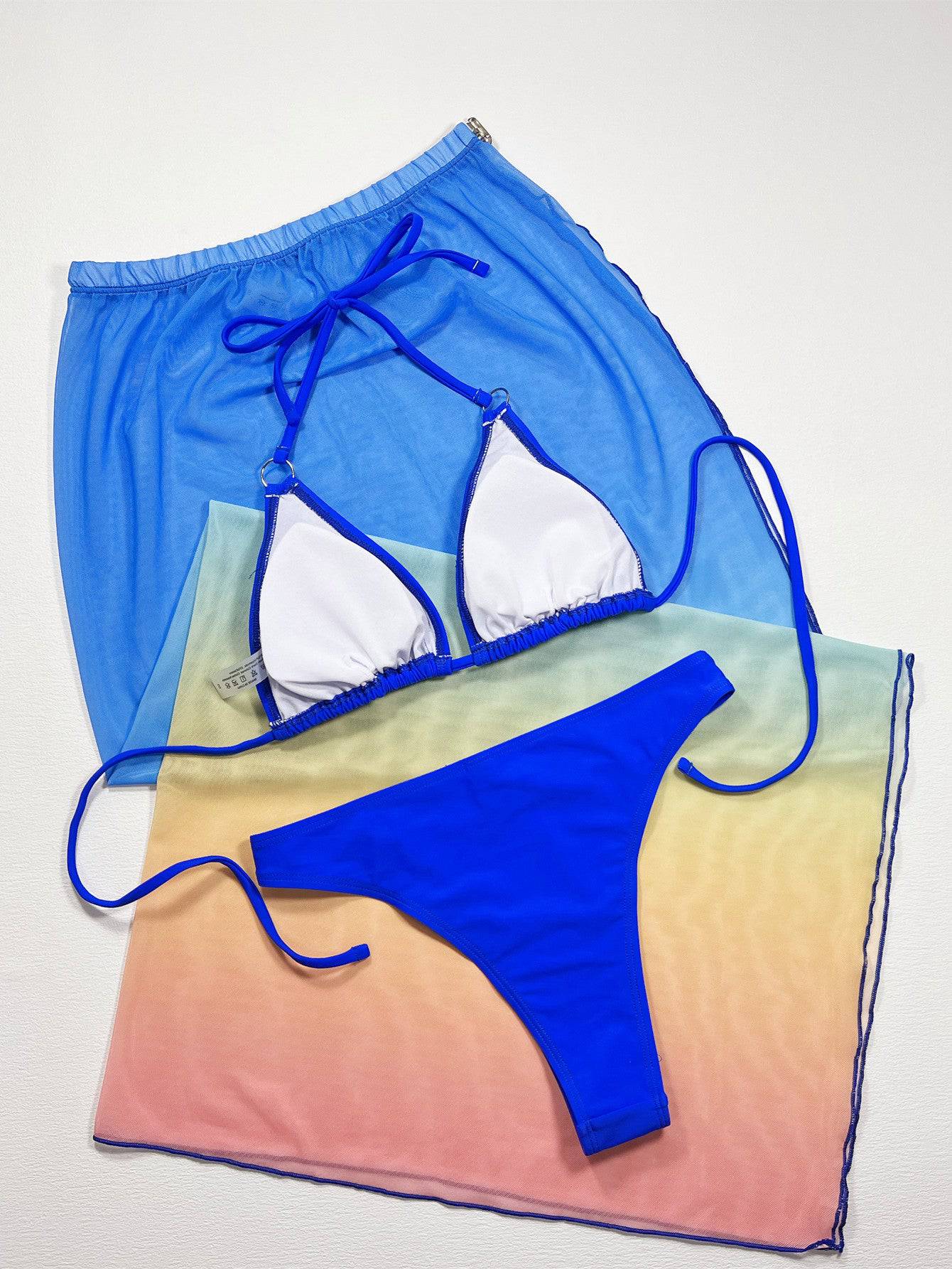 Gradient Halter Neck Three-Piece Swim Set - Siennasass