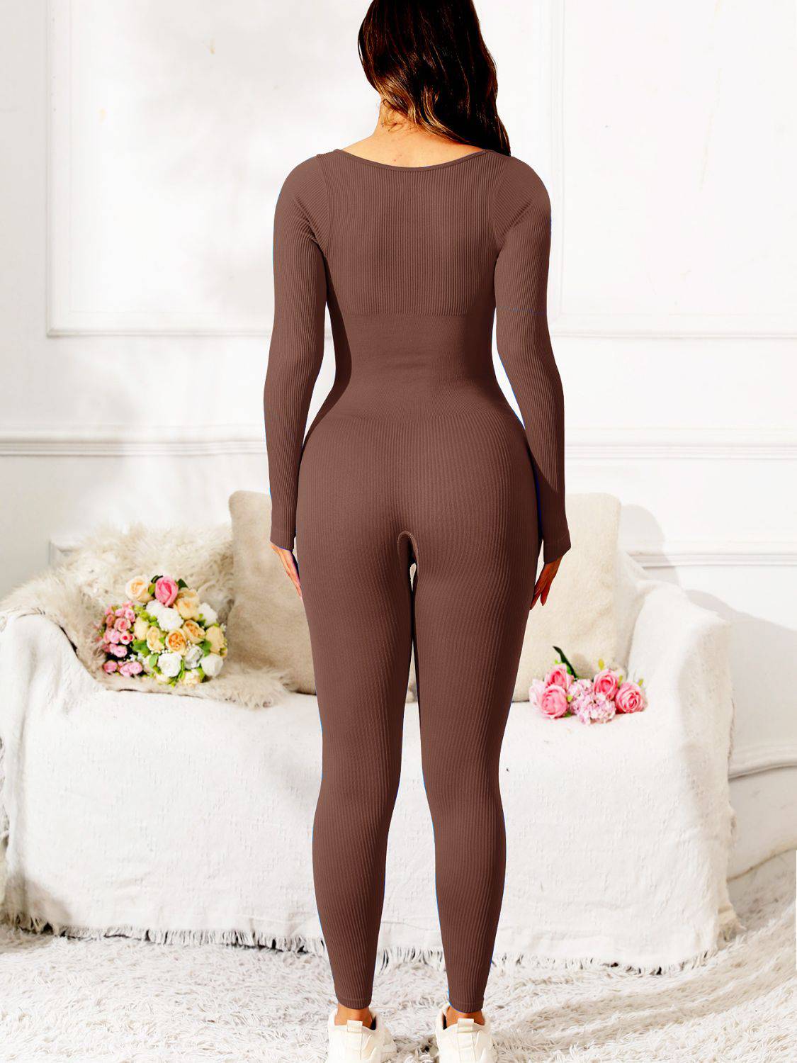 Scoop Neck Long Sleeve Active Jumpsuit - Siennasass