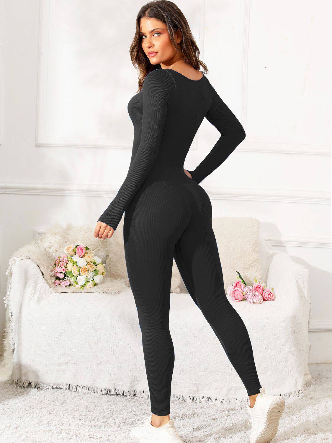 Scoop Neck Long Sleeve Active Jumpsuit - Siennasass
