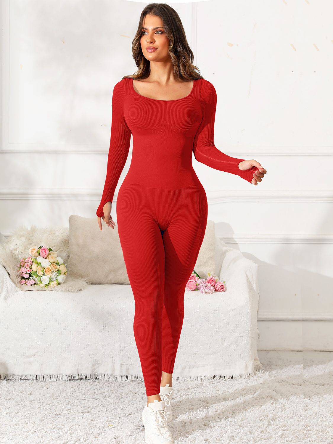 Scoop Neck Long Sleeve Active Jumpsuit - Siennasass