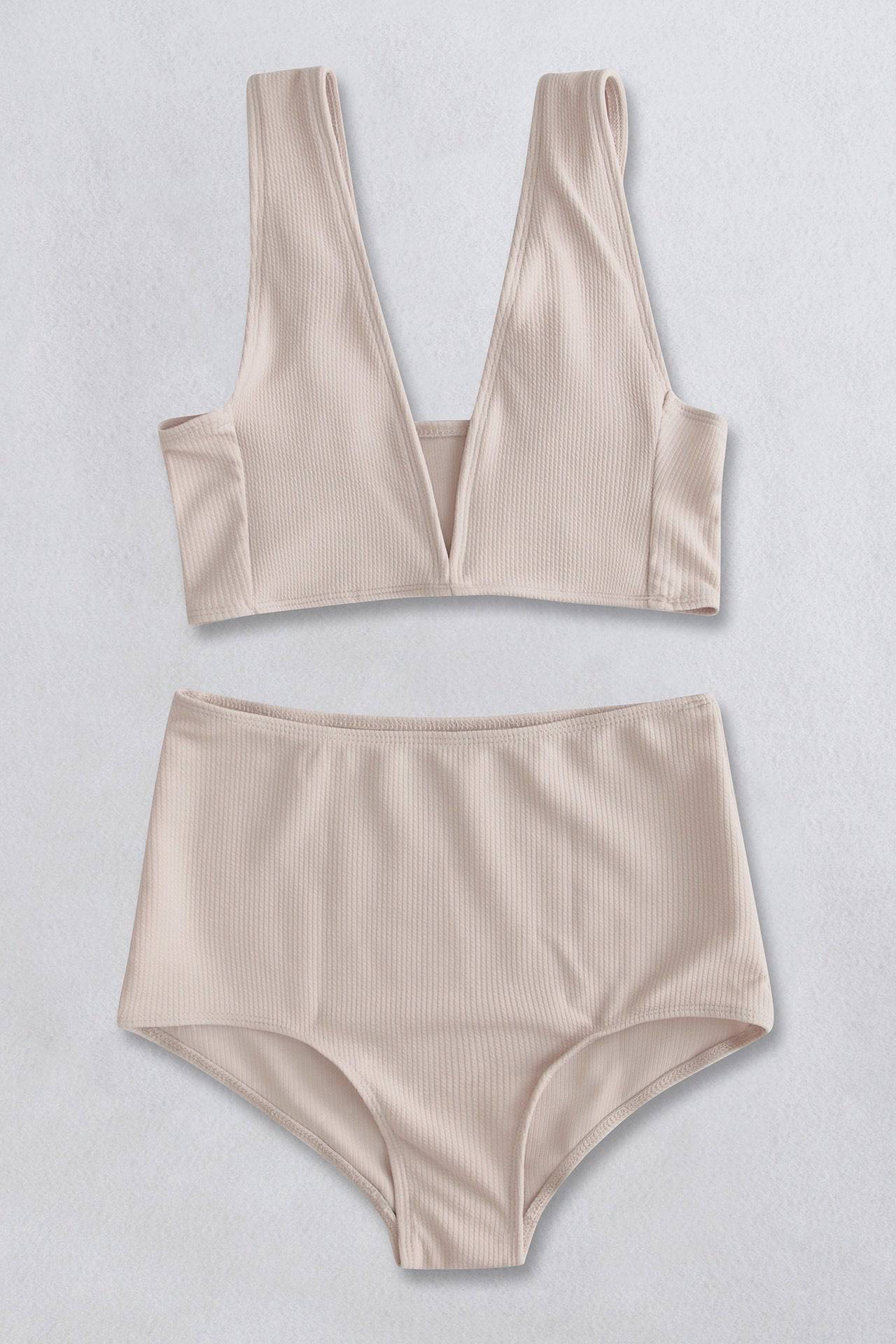 Ribbed V-Neck Bikini Set - Siennasass
