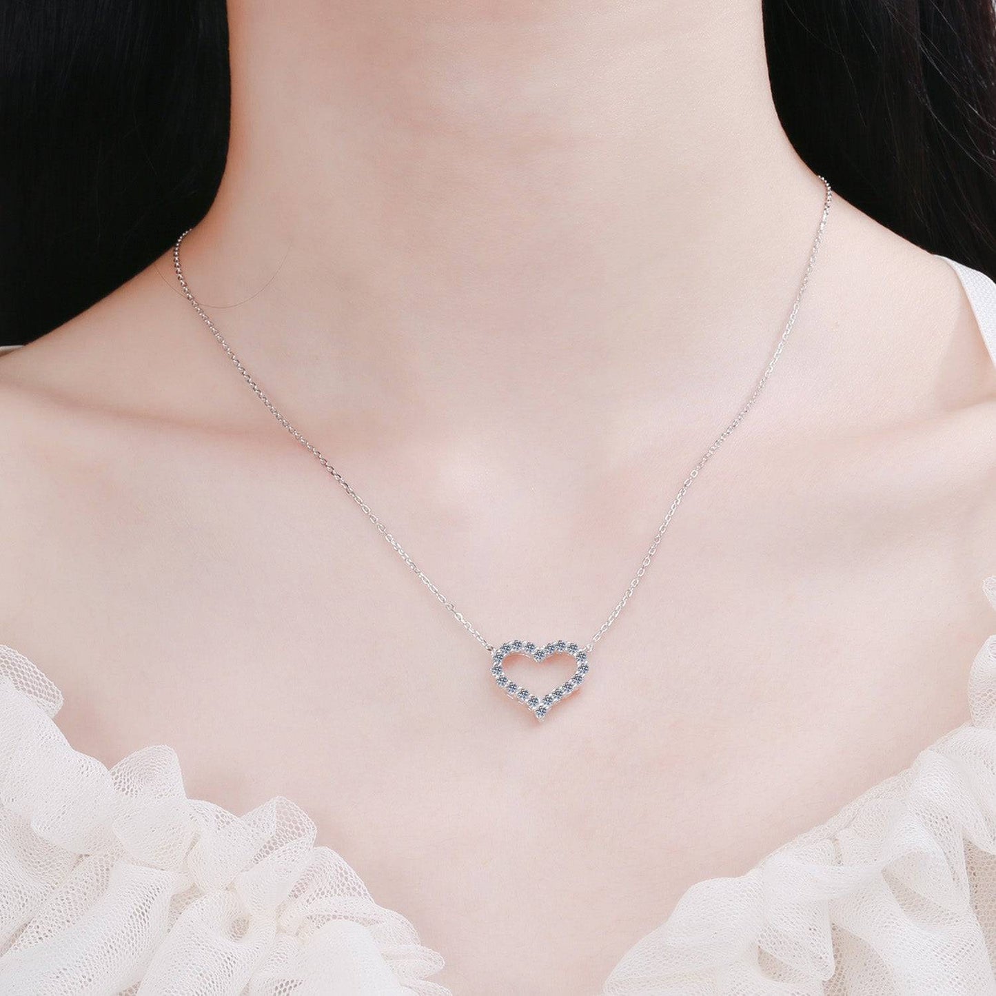 Moissanite 925 Sterling Silver Heart Shape Necklace - Siennasass