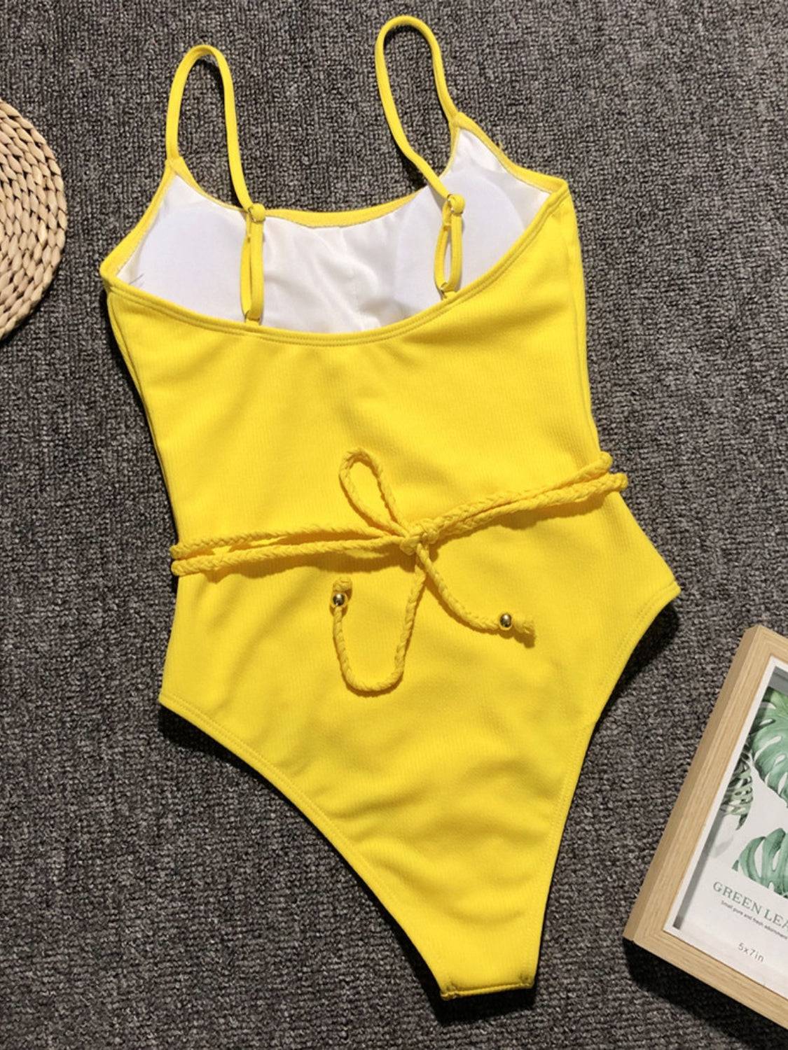 Ribbed Tie Waist One-Piece Swimsuit - Siennasass