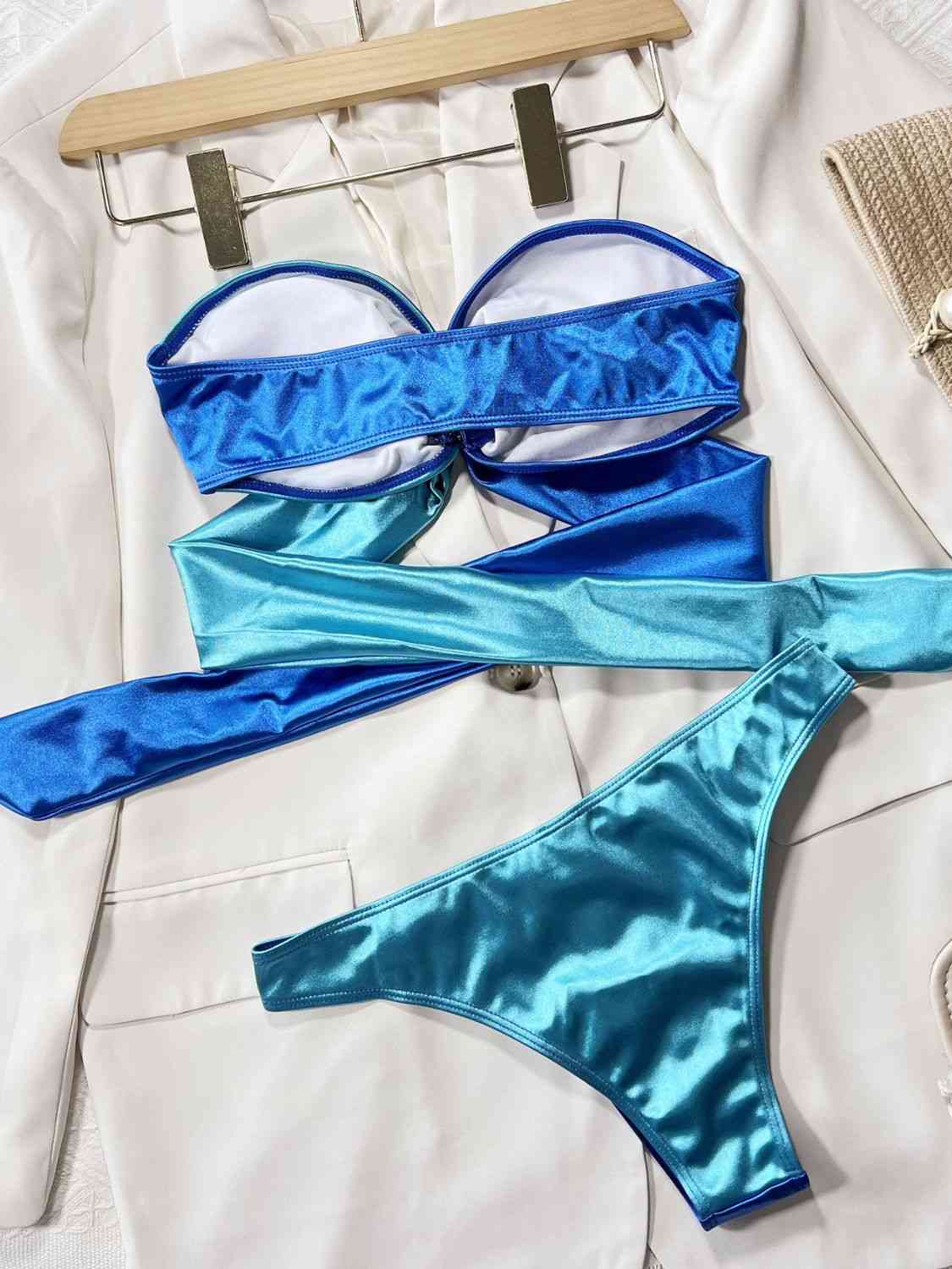 Two-Tone Ring Detail Tied Bikini Set - Siennasass
