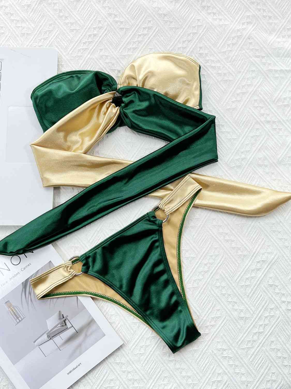 Two-Tone Ring Detail Tied Bikini Set - Siennasass