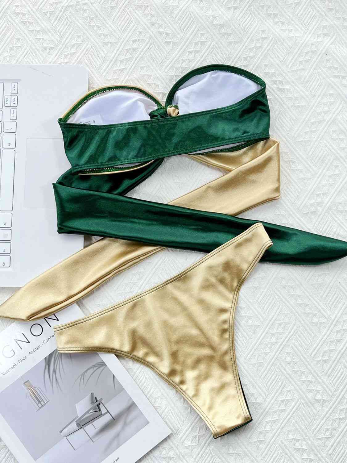 Two-Tone Ring Detail Tied Bikini Set - Siennasass