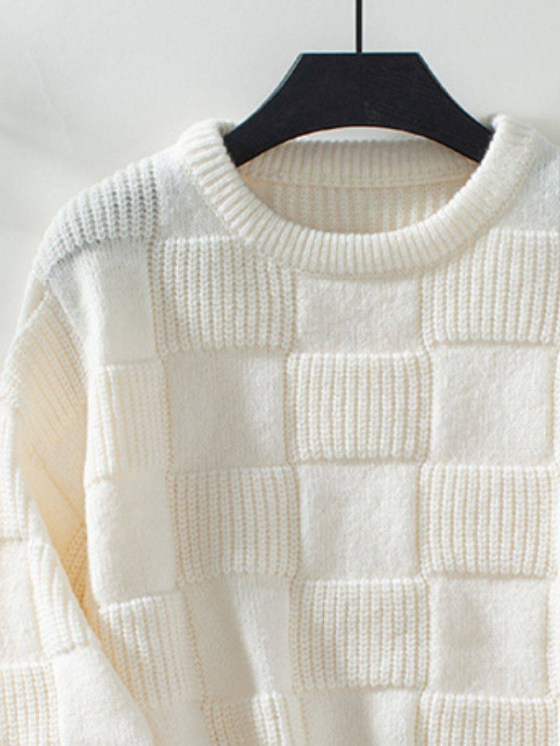 Karierter Rundhals-Langarmpullover