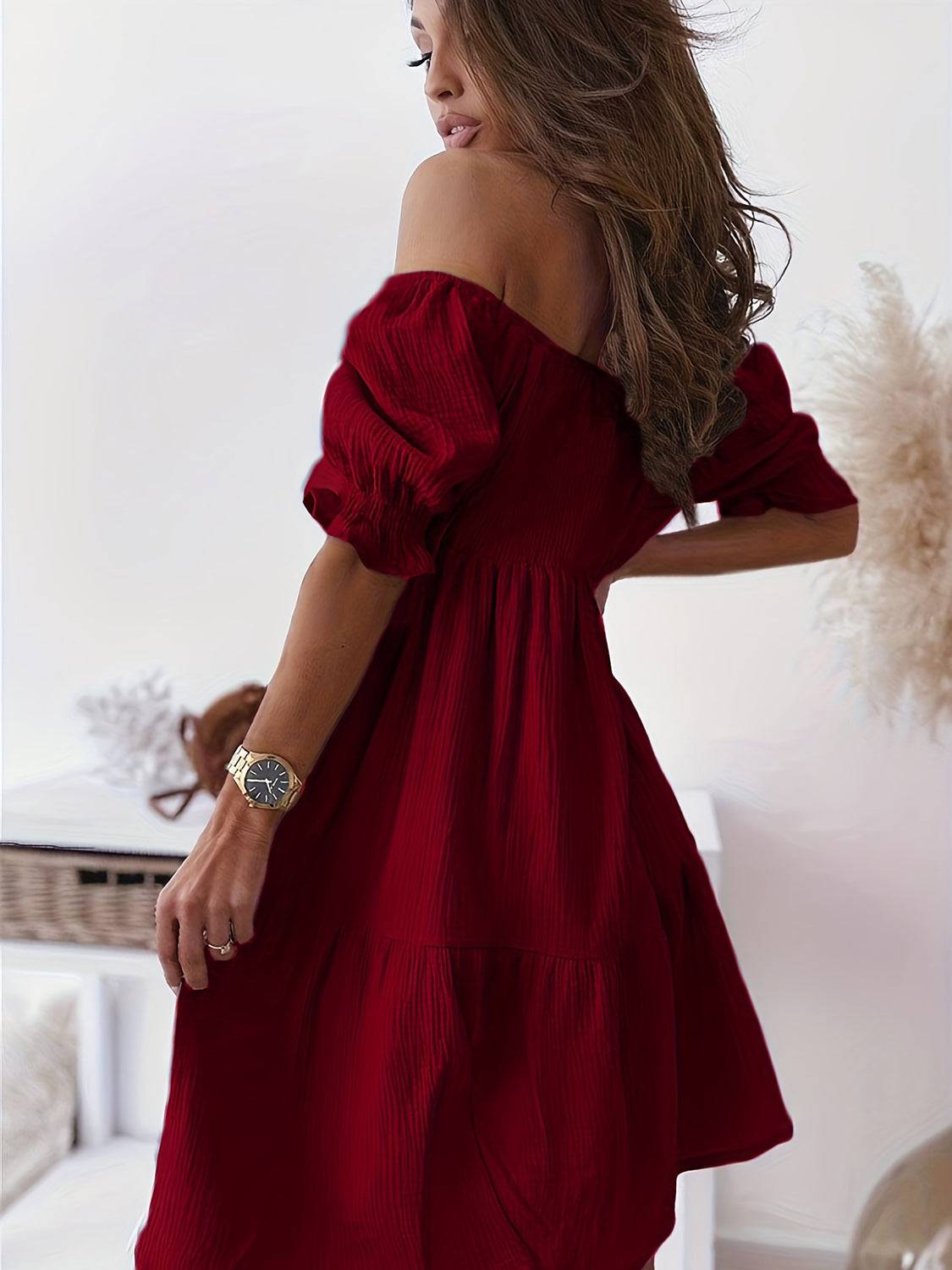 Full Size Ruffled Off-Shoulder Short Sleeve Dress - Siennasass