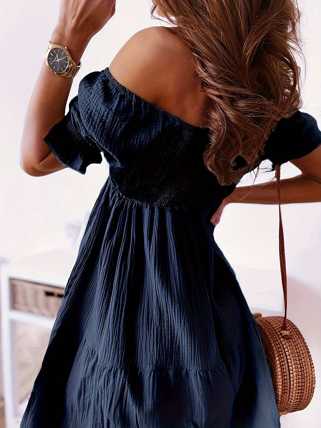 Full Size Ruffled Off-Shoulder Short Sleeve Dress - Siennasass
