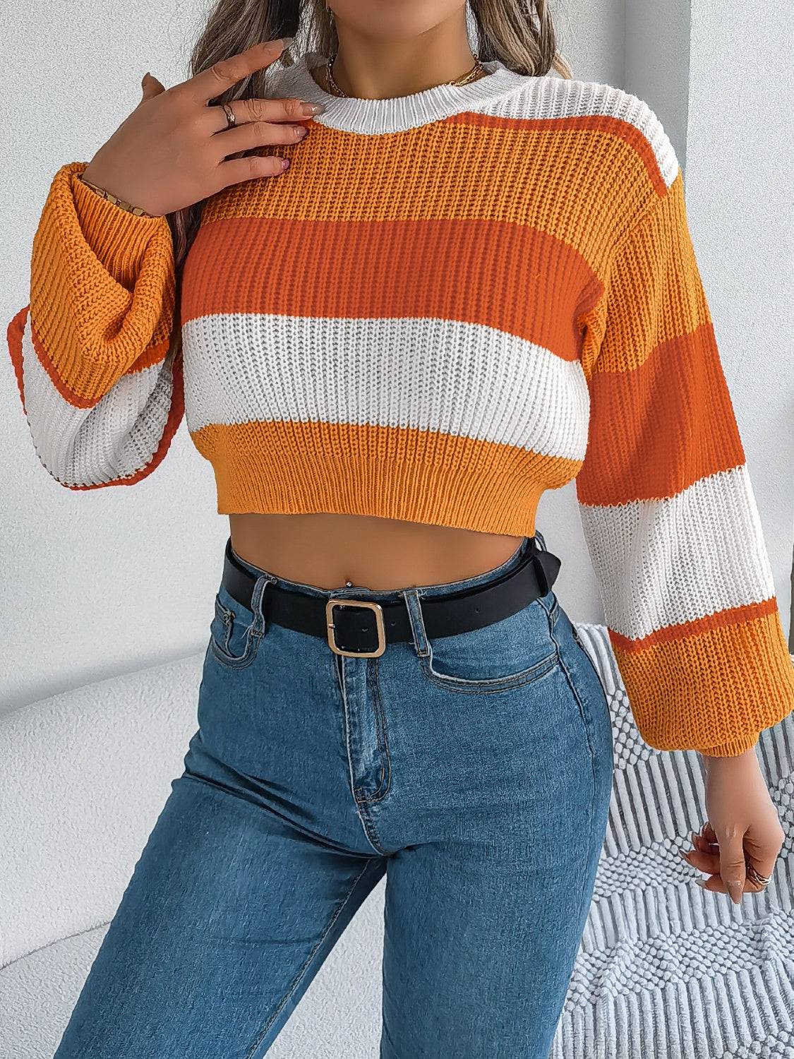 Kurzer Pullover mit Rundhalsausschnitt und Farbblock