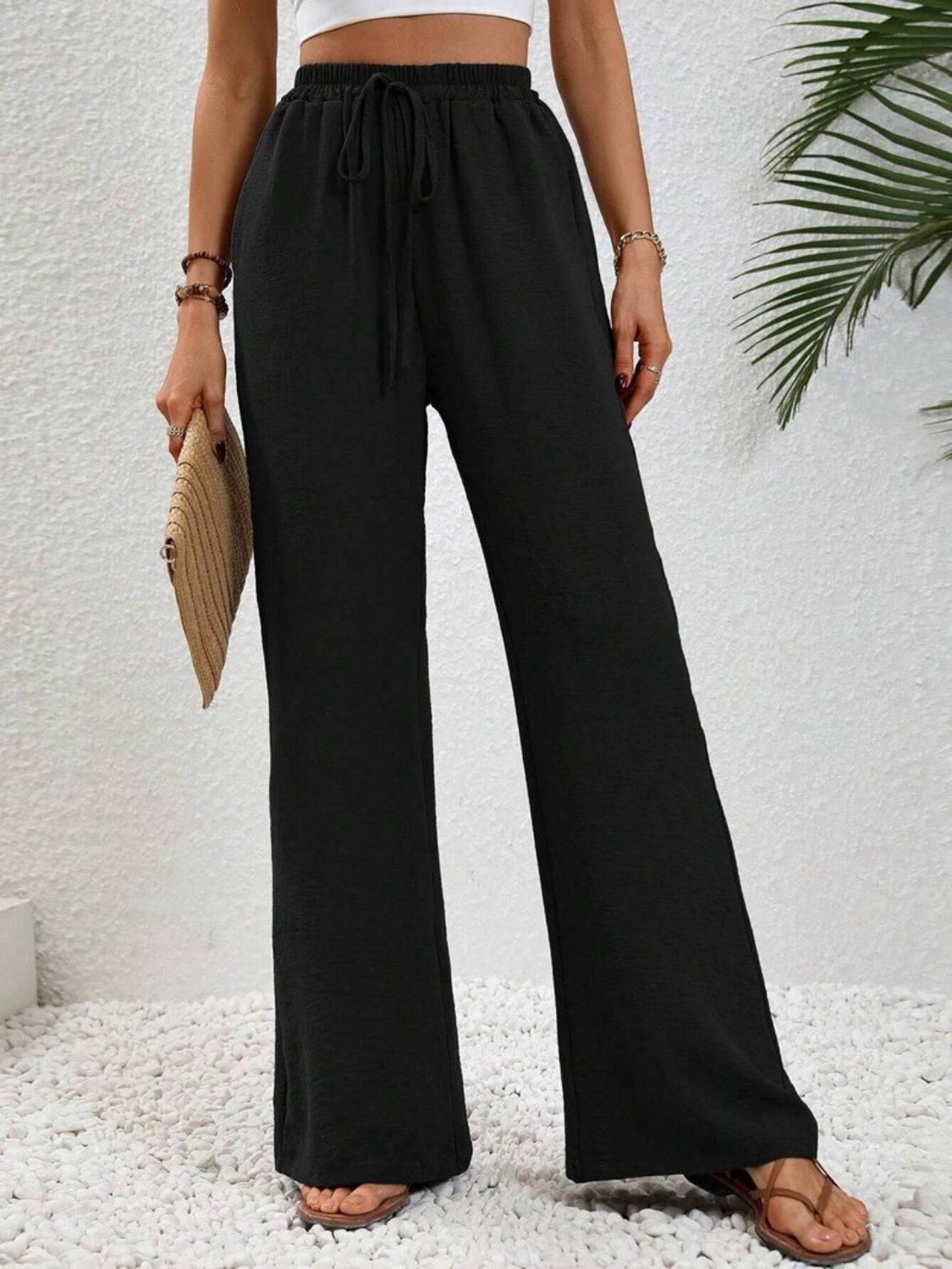 Wide Leg Drawstring Pants - Siennasass