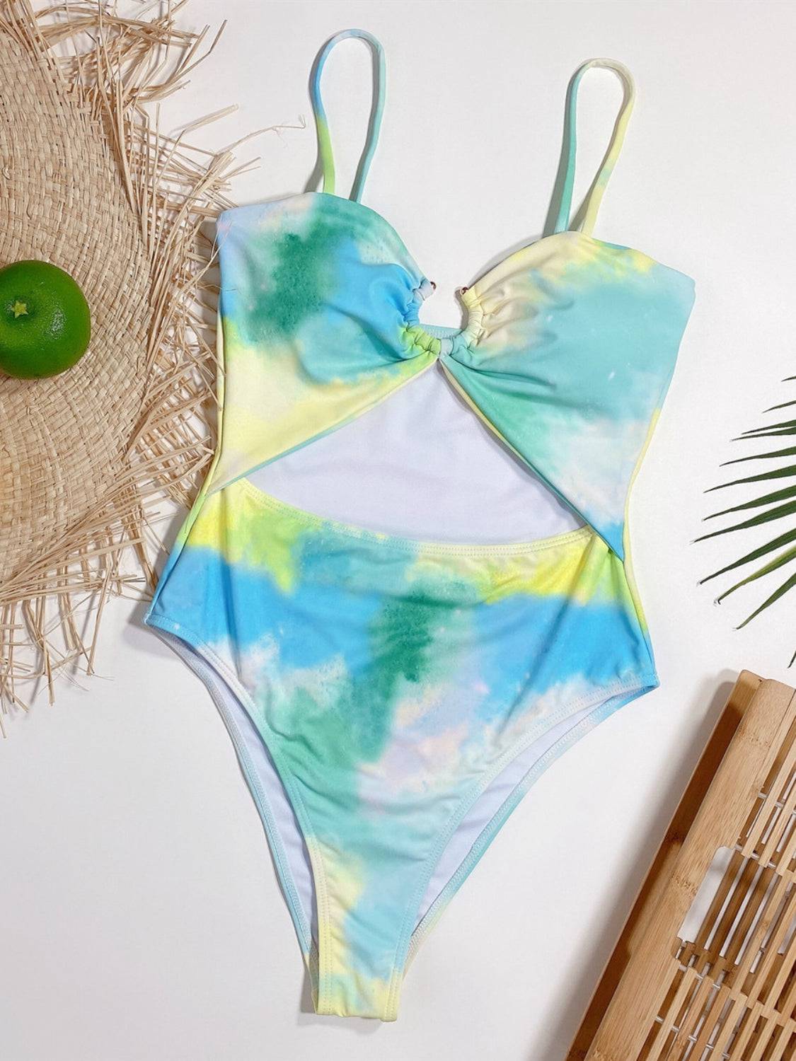Cutout Tie-Dye Spaghetti Strap One-Piece Swimwear - Siennasass