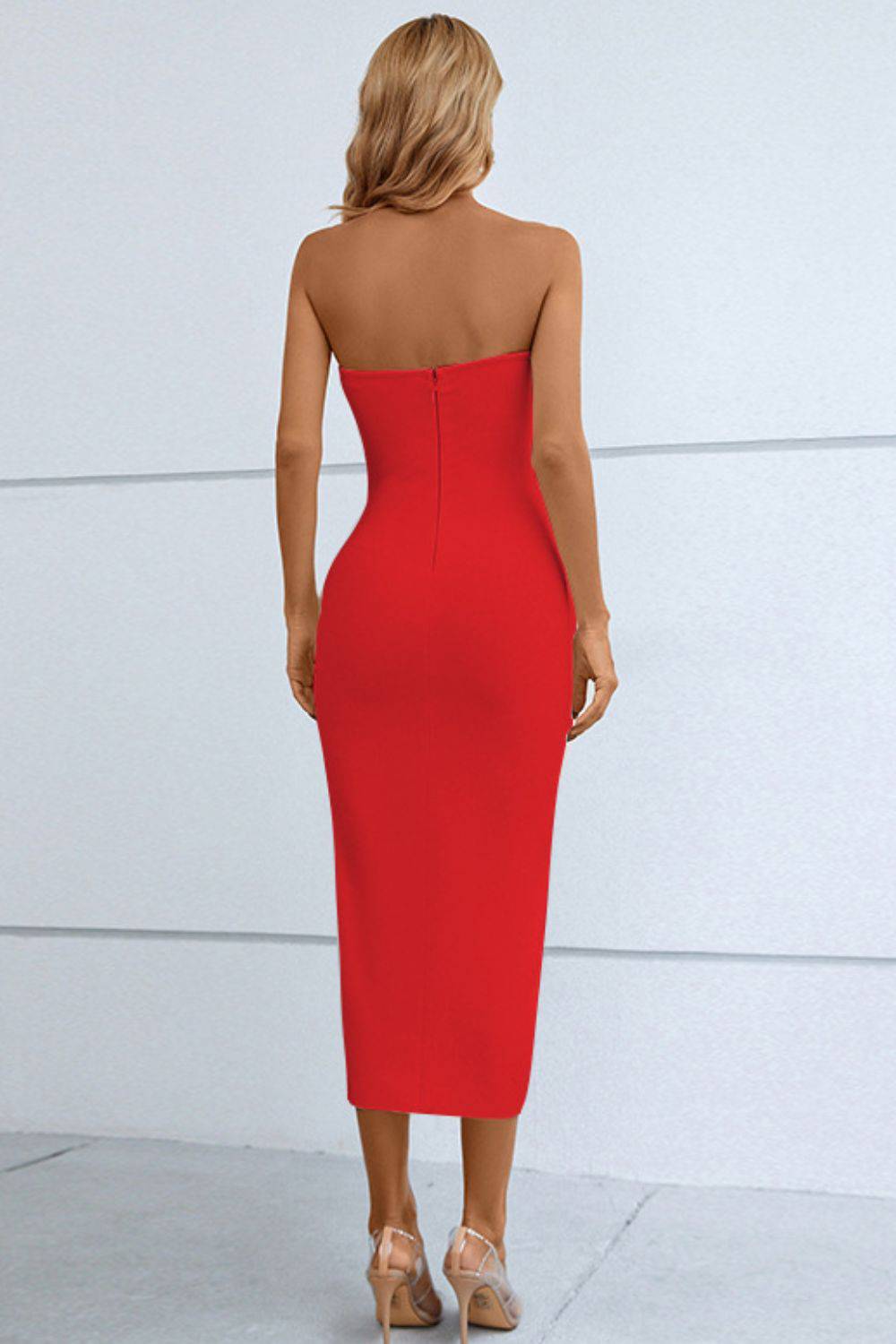 Cutout Strapless Drawstring Detail Split Bandage Dress - Siennasass
