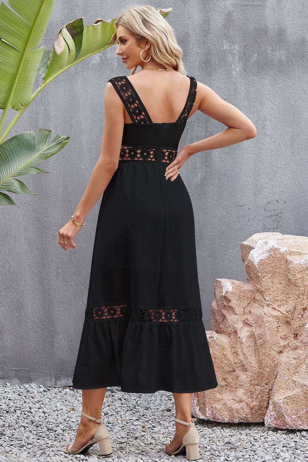Flower Crochet Wide Strap Midi Dress - Siennasass