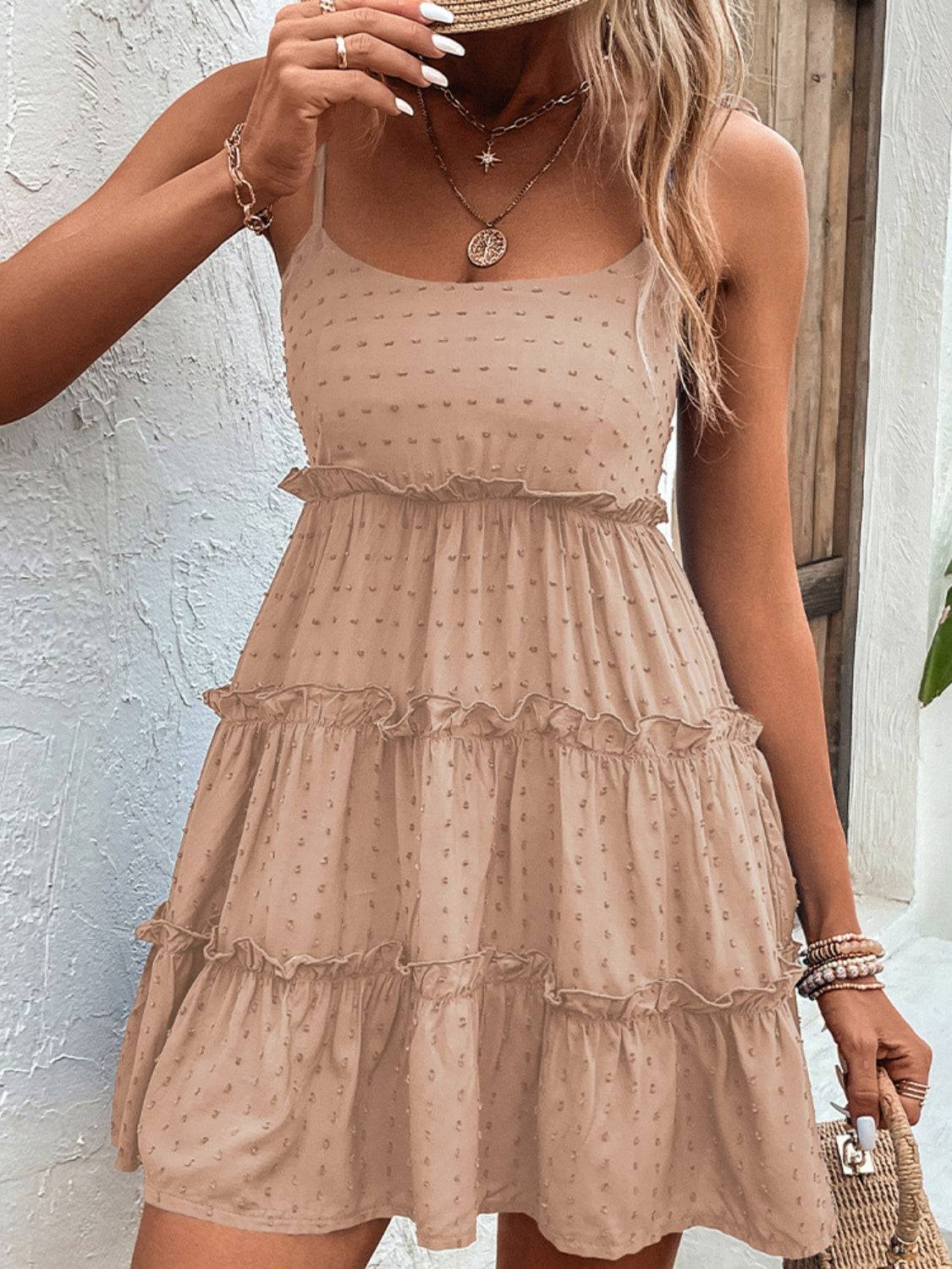 Frill Spaghetti Strap Tiered Dress - Siennasass