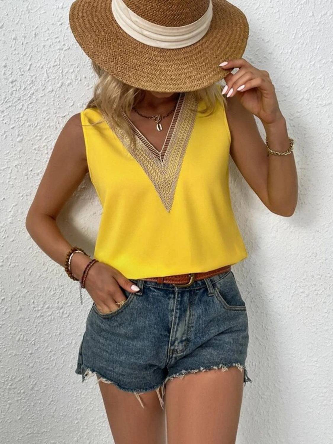 Full Size Lace Detail V-Neck Tank - Siennasass