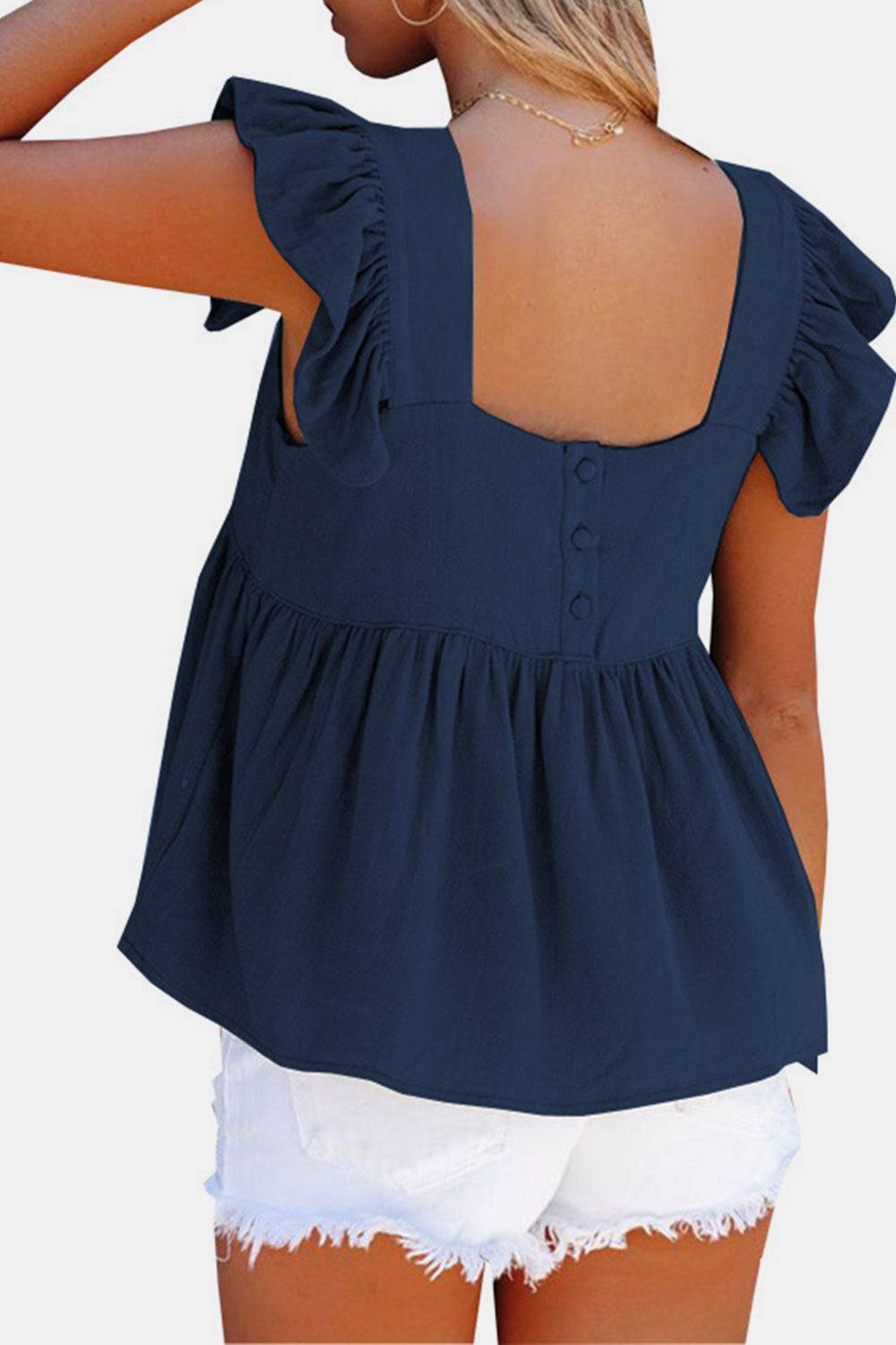 Full Size Ruffled Square Neck Cap Sleeve Blouse - Siennasass