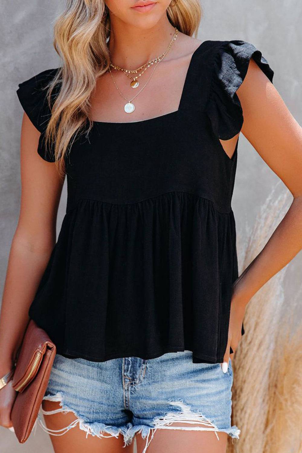 Full Size Ruffled Square Neck Cap Sleeve Blouse - Siennasass