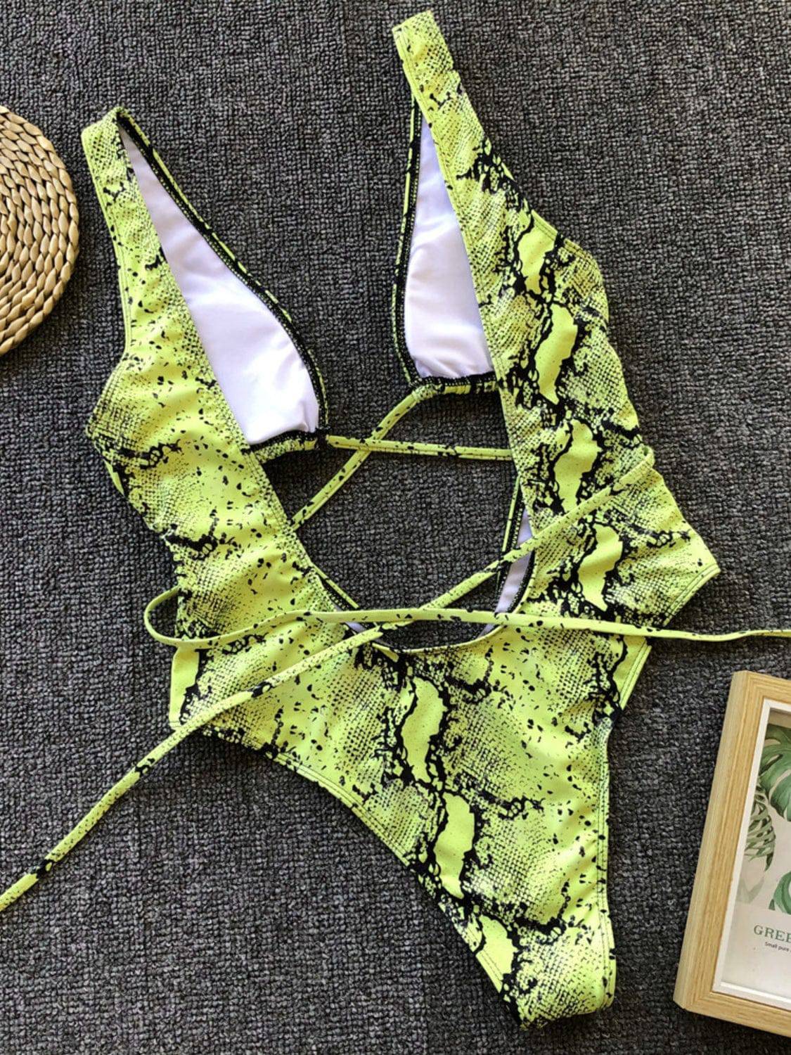 Lace-Up Backless Plunge One-Piece Swimwear - Siennasass