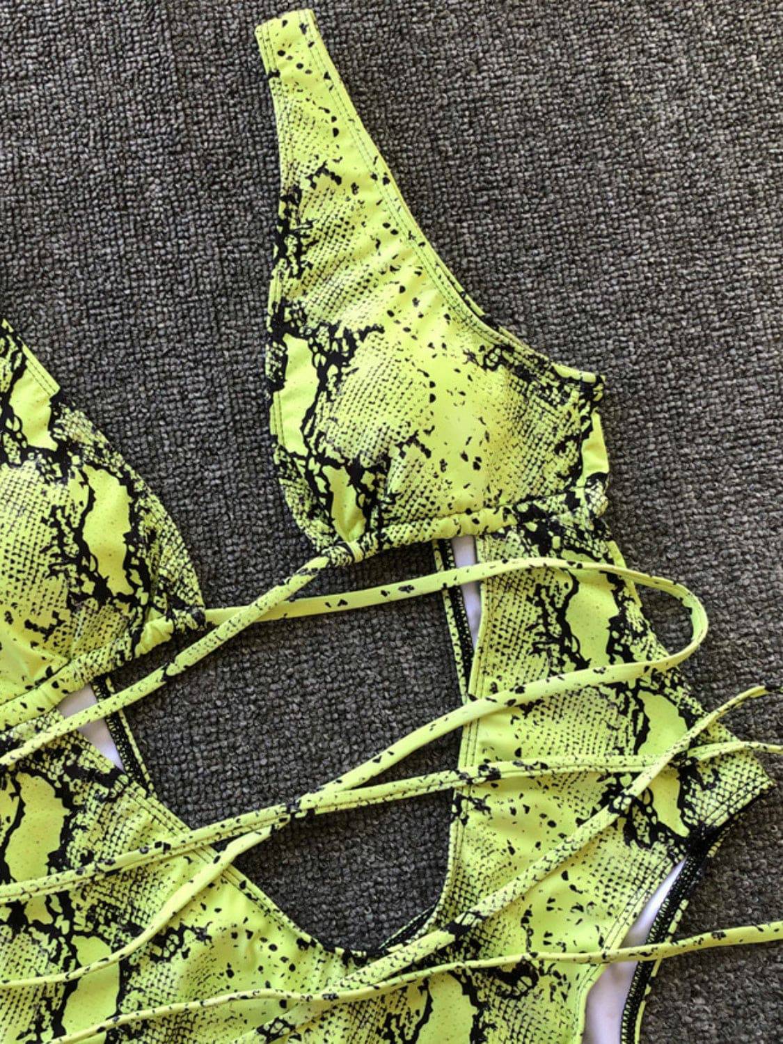 Lace-Up Backless Plunge One-Piece Swimwear - Siennasass