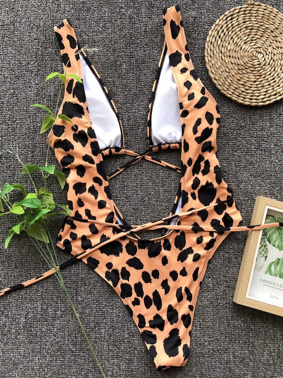 Lace-Up Backless Plunge One-Piece Swimwear - Siennasass