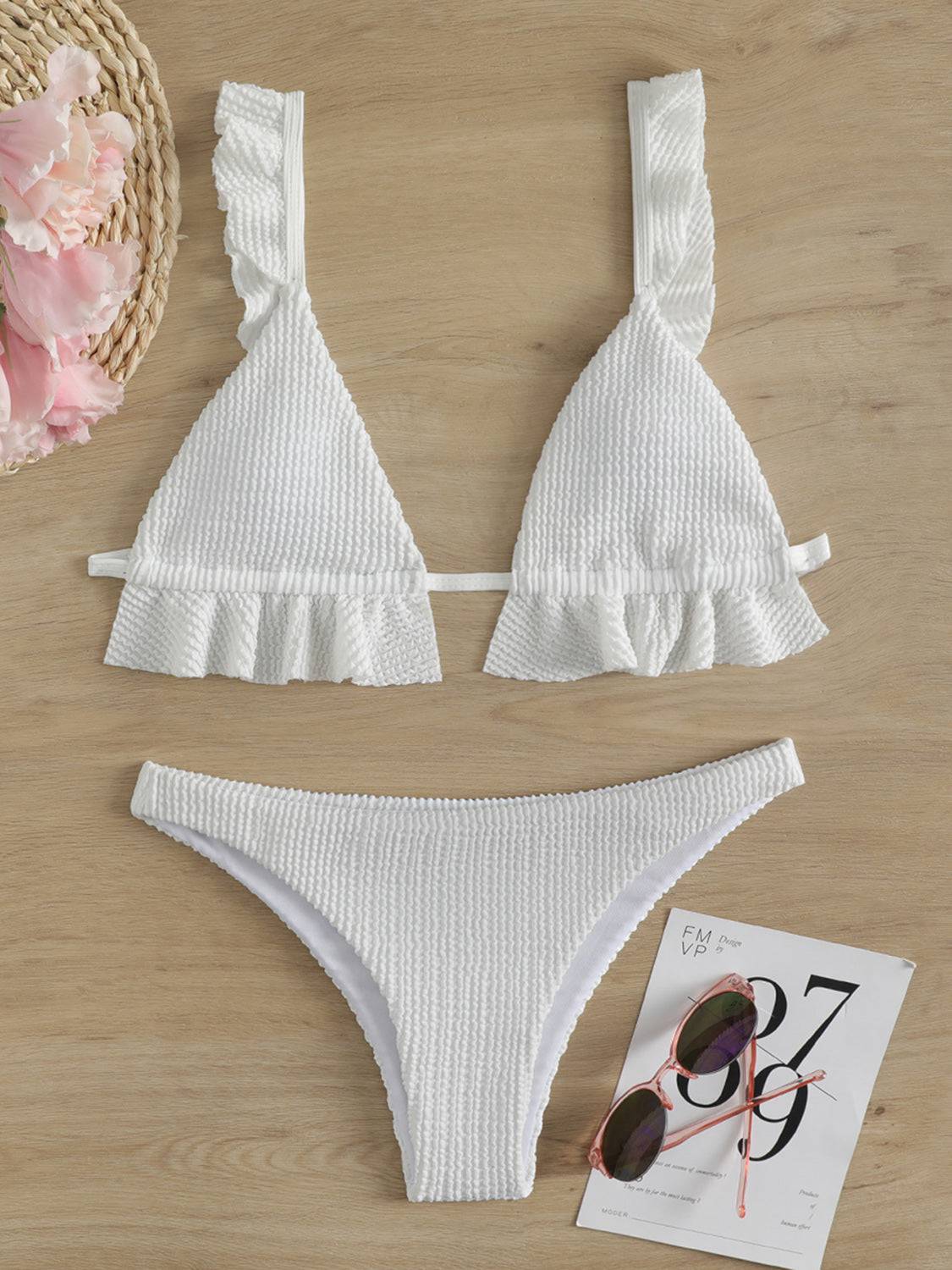 Ruffled Textured Wide Strap Two-Piece Bikini Set - Siennasass