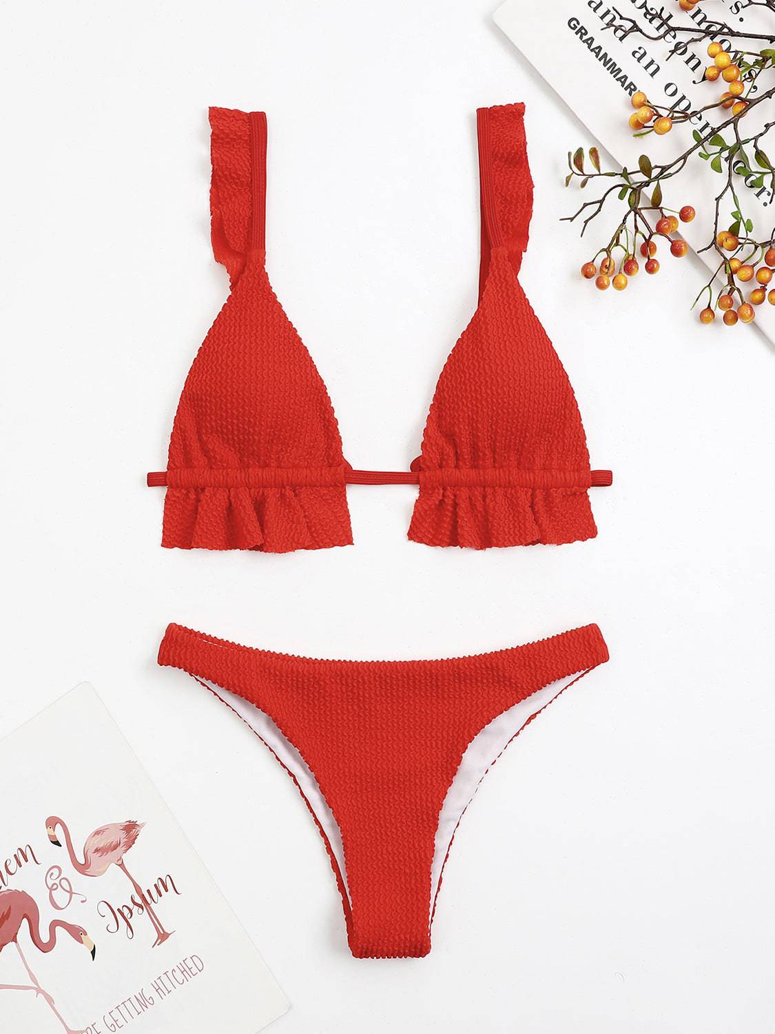 Ruffled Textured Wide Strap Two-Piece Bikini Set - Siennasass