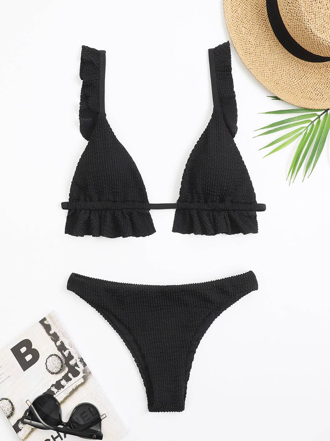Ruffled Textured Wide Strap Two-Piece Bikini Set - Siennasass