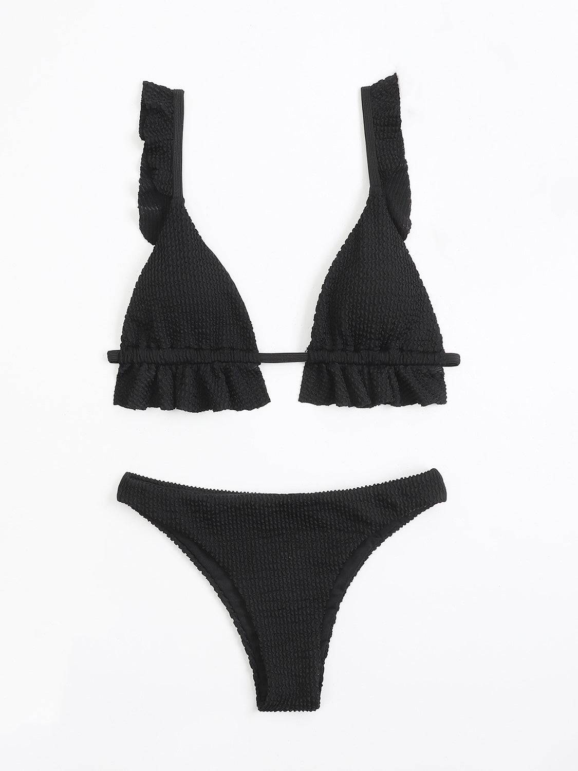 Ruffled Textured Wide Strap Two-Piece Bikini Set - Siennasass