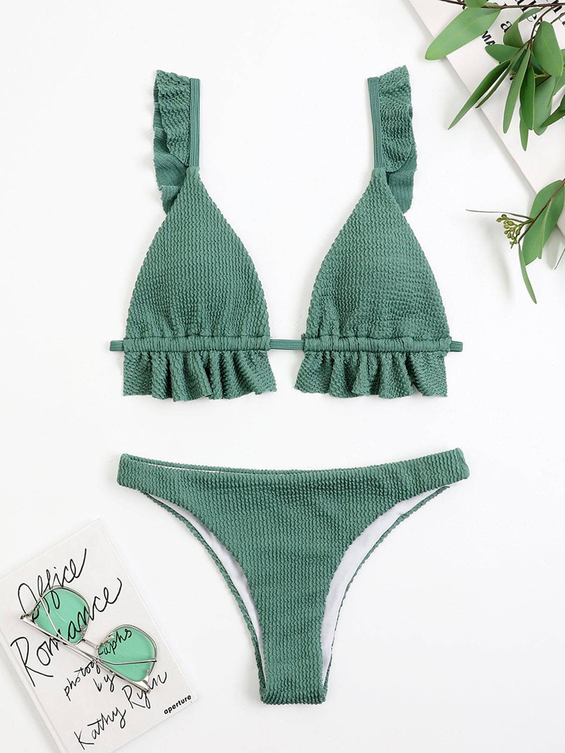 Ruffled Textured Wide Strap Two-Piece Bikini Set - Siennasass