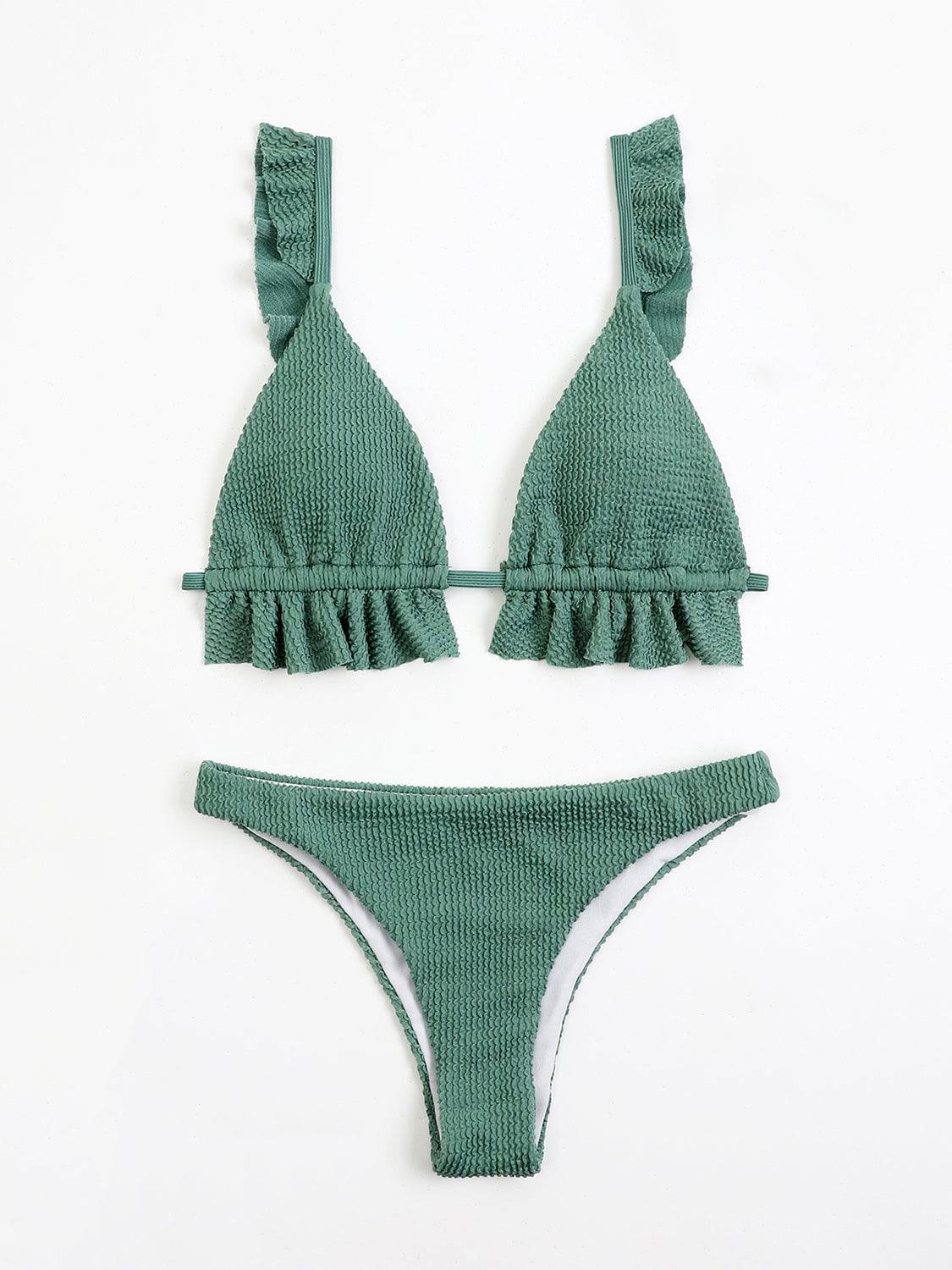 Ruffled Textured Wide Strap Two-Piece Bikini Set - Siennasass