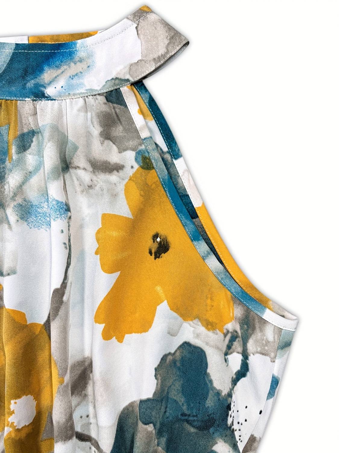 Tiered Printed Mock Neck Sleeveless Dress - Siennasass