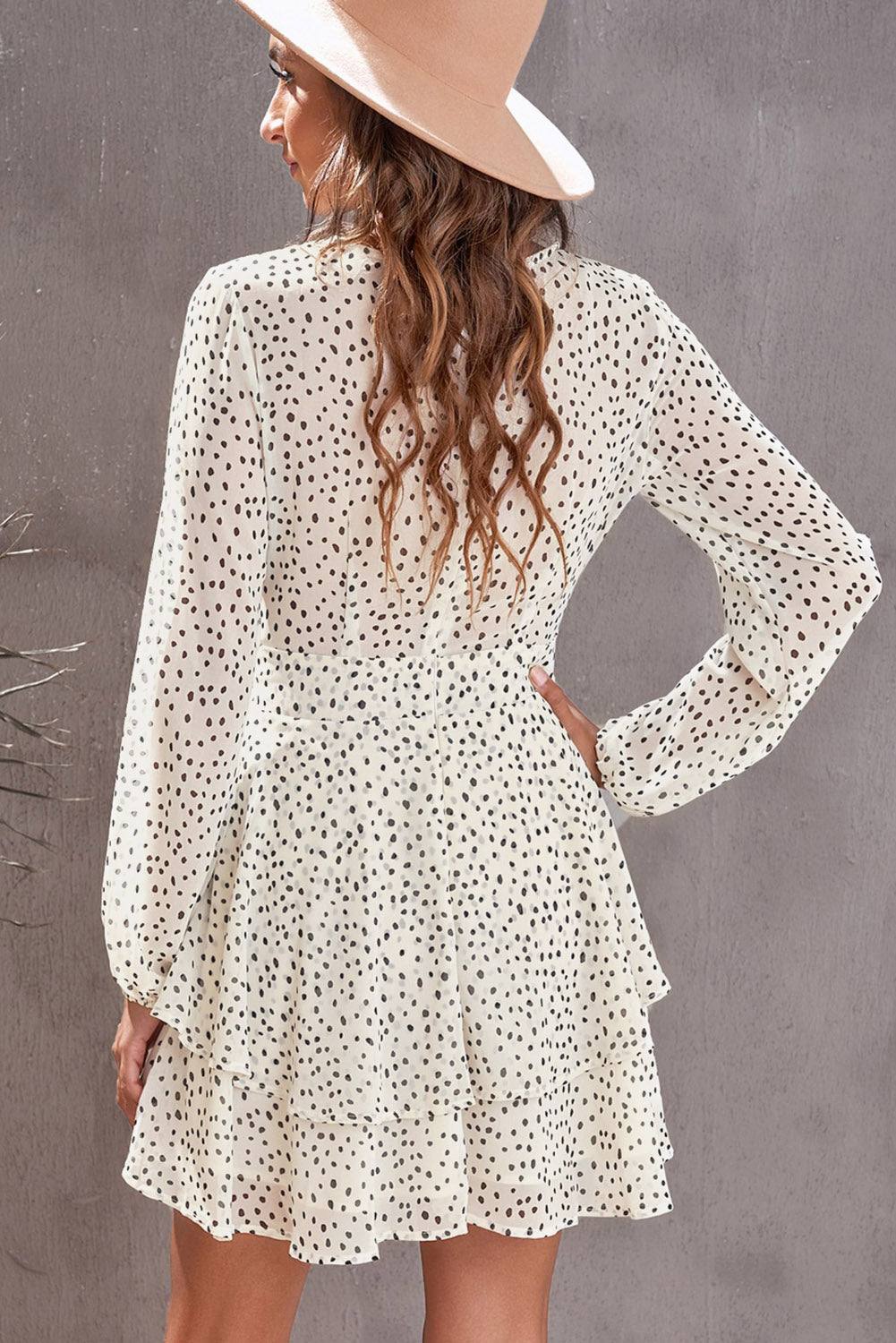 Tied Polka Dot Balloon Sleeve Layered Dress - Siennasass