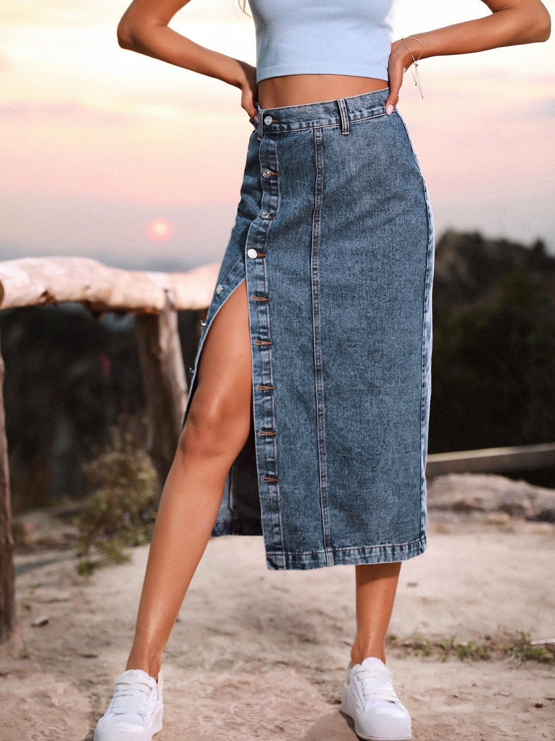 Button Down Denim Skirt - Siennasass