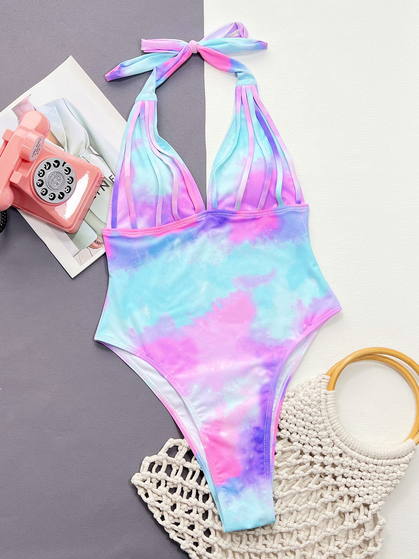 Tie-Dye Halter Neck One-Piece Swimsuit - Siennasass
