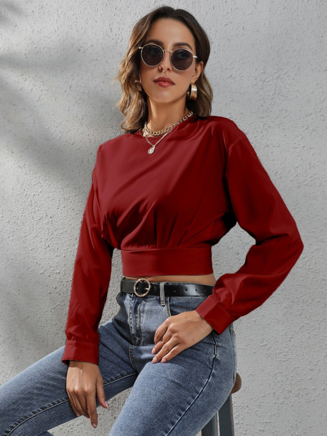 Round Neck Long Sleeve Blouse - Siennasass