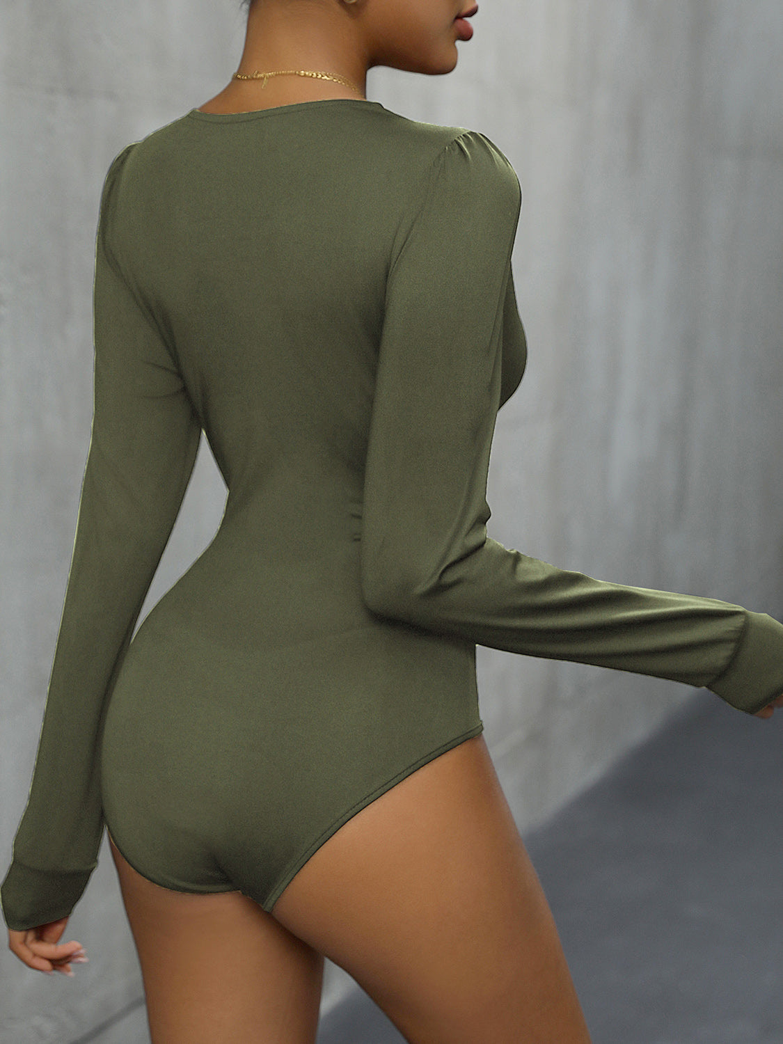 Lace Detail Plunge Long Sleeve Bodysuit - Siennasass