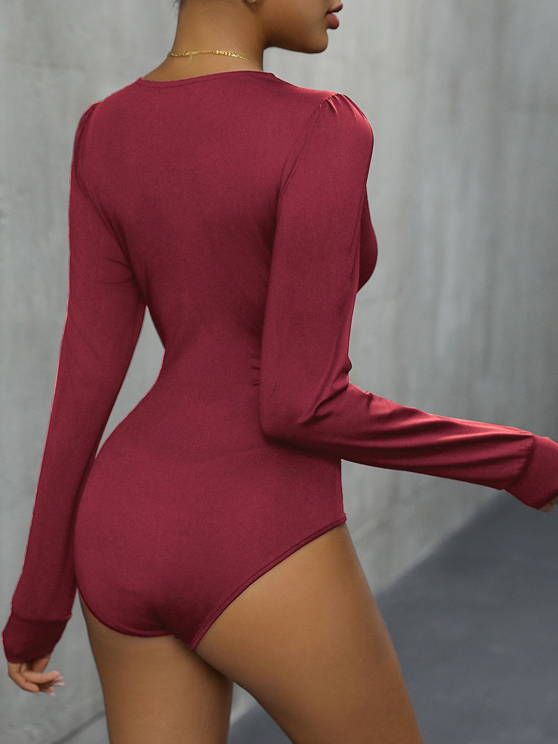 Lace Detail Plunge Long Sleeve Bodysuit - Siennasass