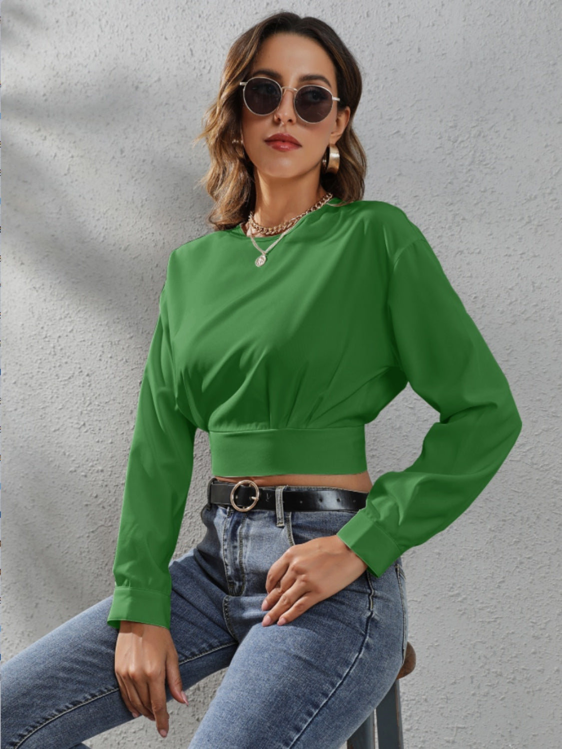 Round Neck Long Sleeve Blouse - Siennasass
