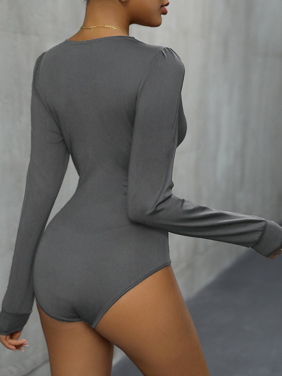 Lace Detail Plunge Long Sleeve Bodysuit - Siennasass