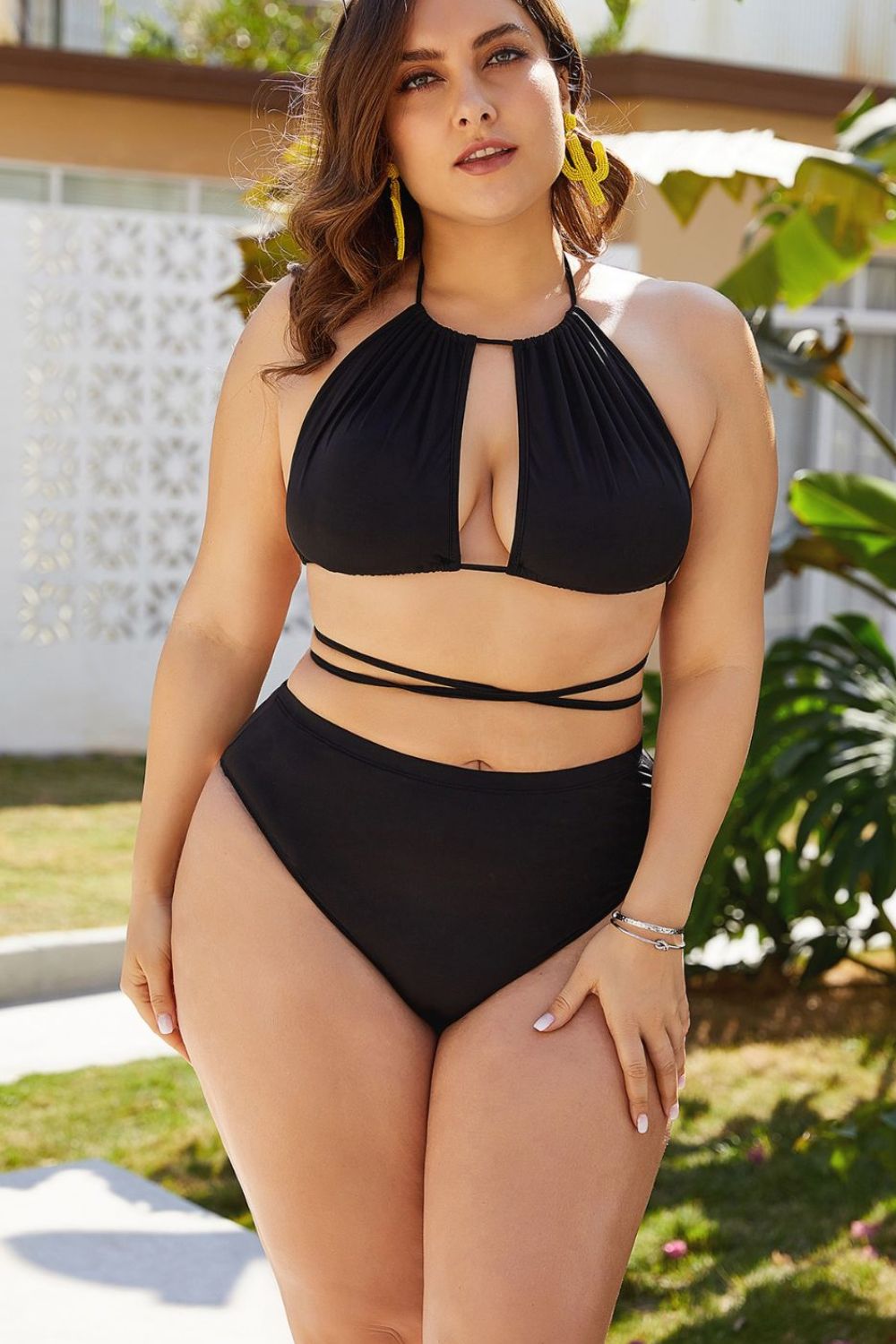 Plus Size Cutout Tied Backless Bikini Set - Siennasass
