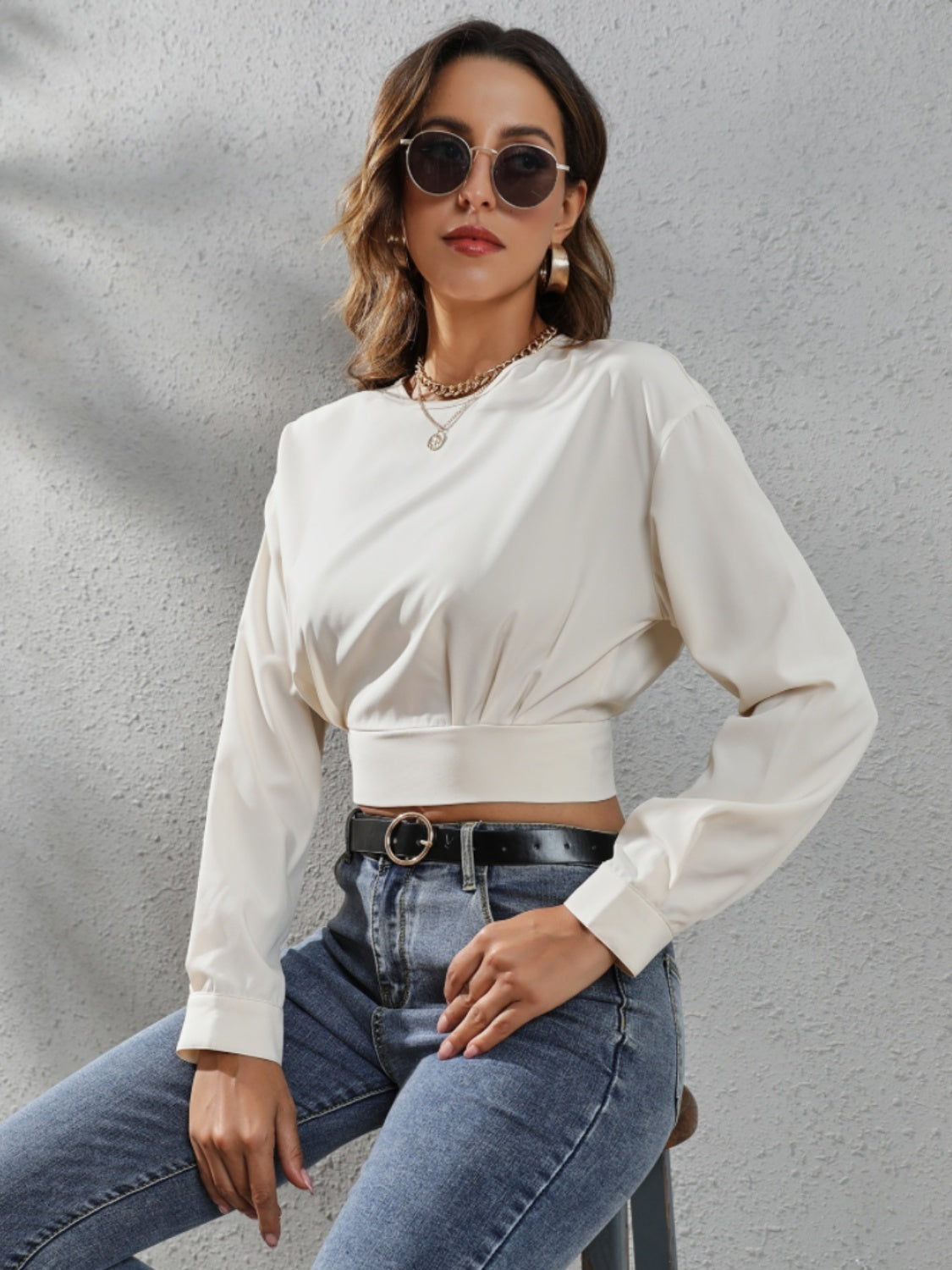 Round Neck Long Sleeve Blouse - Siennasass